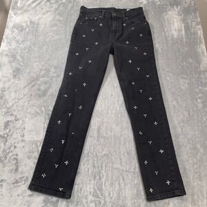 Gap Jeans Womens 27 4R 90s Straight High Rise Black Rhinestone Embellished